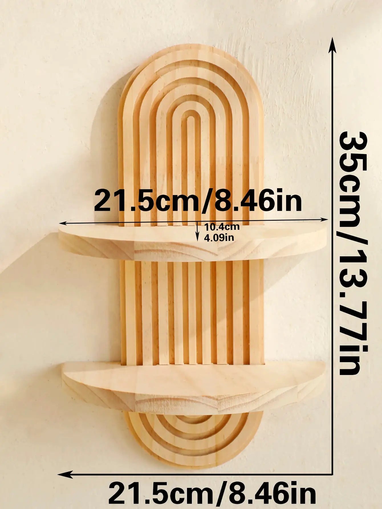 1pc Boho wooden wall shelf with geometric arch design, natural wood finish by Simples Market
