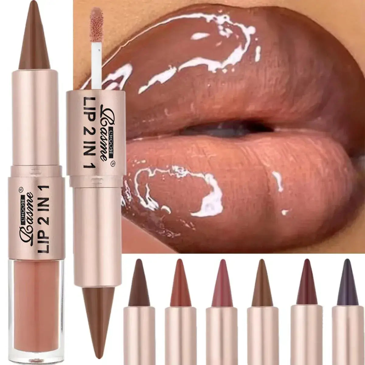 2 In 1 Lip Liner And Gloss Pen Nude Brown Gradient Matte Lip Liner Waterproof Contour Lip Gloss
