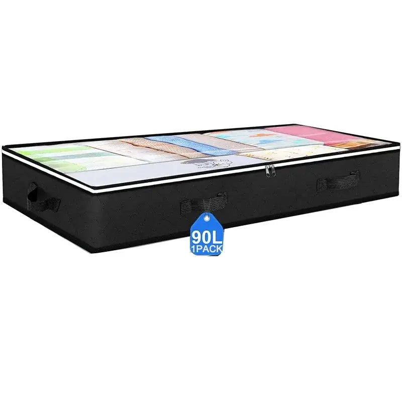 Underbed storage bag 90L, 100x50x15 cm, Simples Market, non-woven with transparent lid and side handles