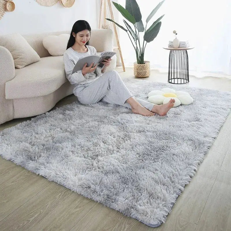 Kids plush area rug, large soft grey carpet for living room and children's room, cozy play area ideal for kids' rooms.