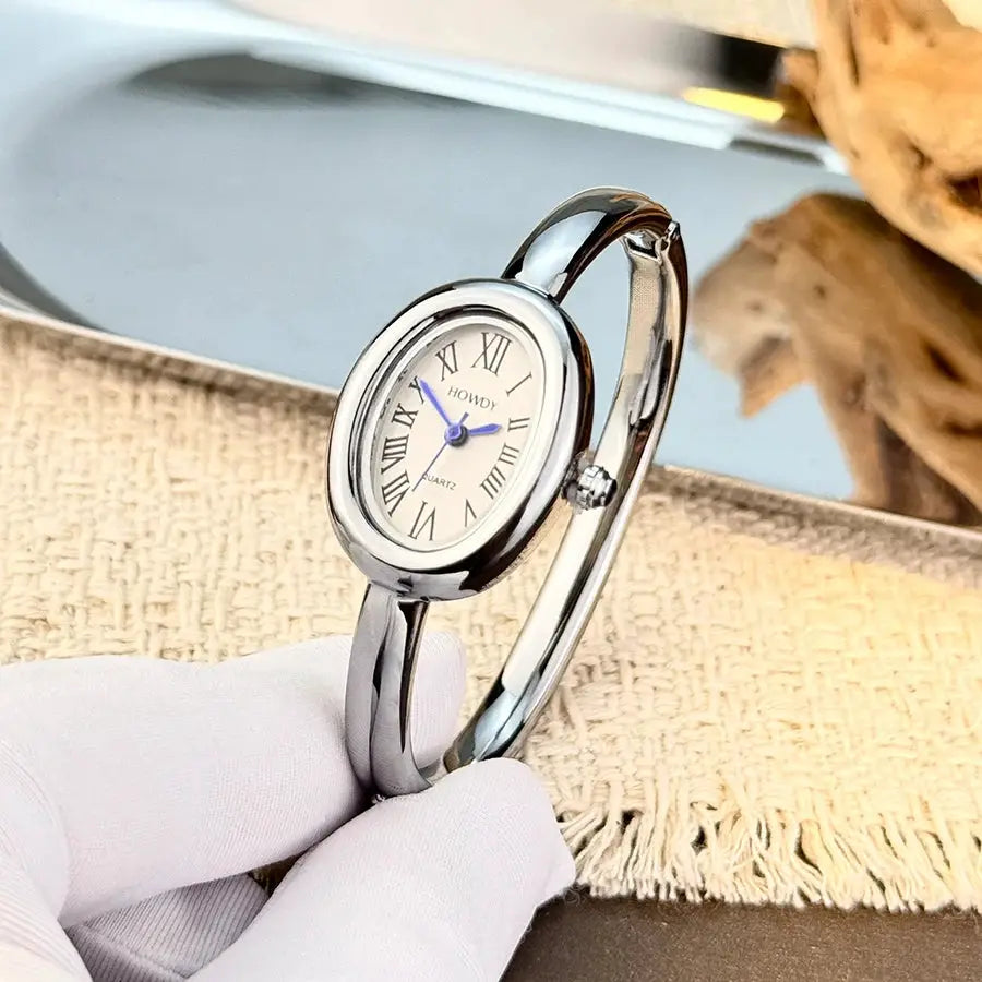 Luxora Bath Tub Bracelet Watch For Women With Oval Quartz Case And Small Dial Roman Numerals