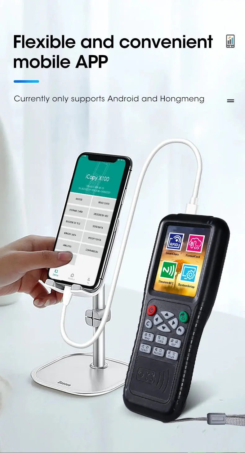 X100 NFC smart card reader/writer by Simples Market with USB, 125kHz/13.56MHz RFID copier