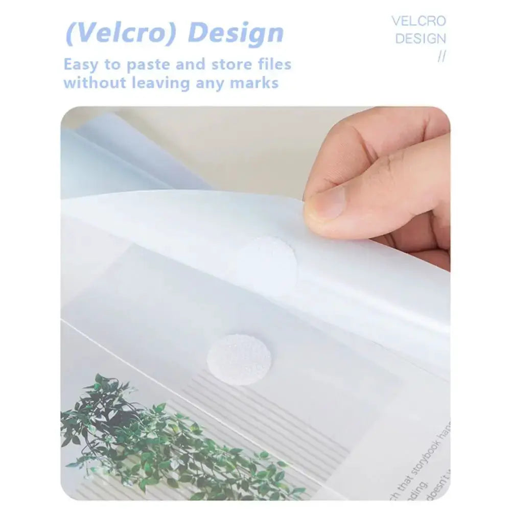 A4 transparent file folder with Velcro closures, clear plastic data book for school and office use