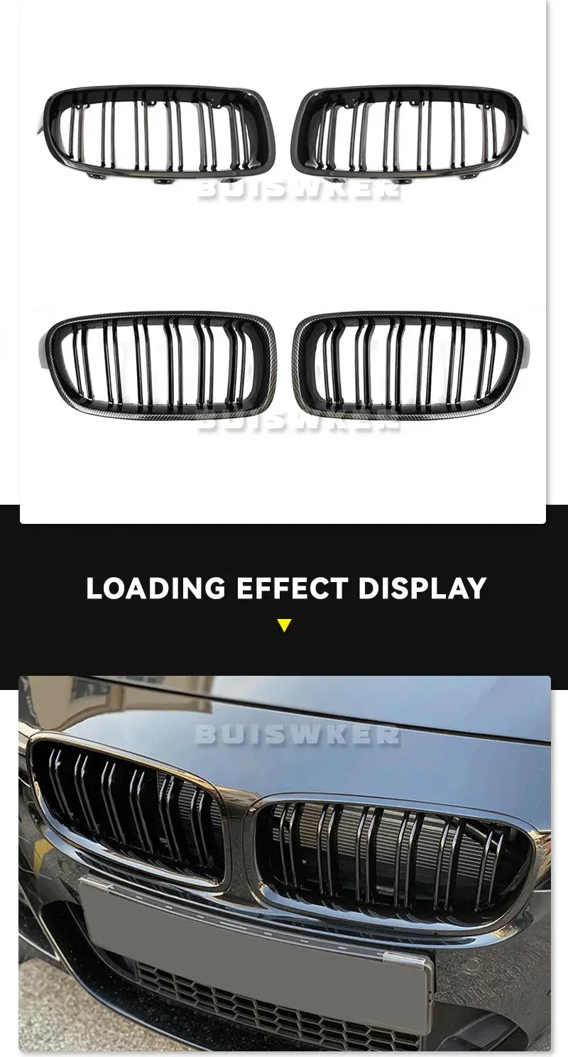 Simples Market ABS front kidney grille set for BMW F30/F31/F35, set of four dual-slat grilles with carbon fiber look
