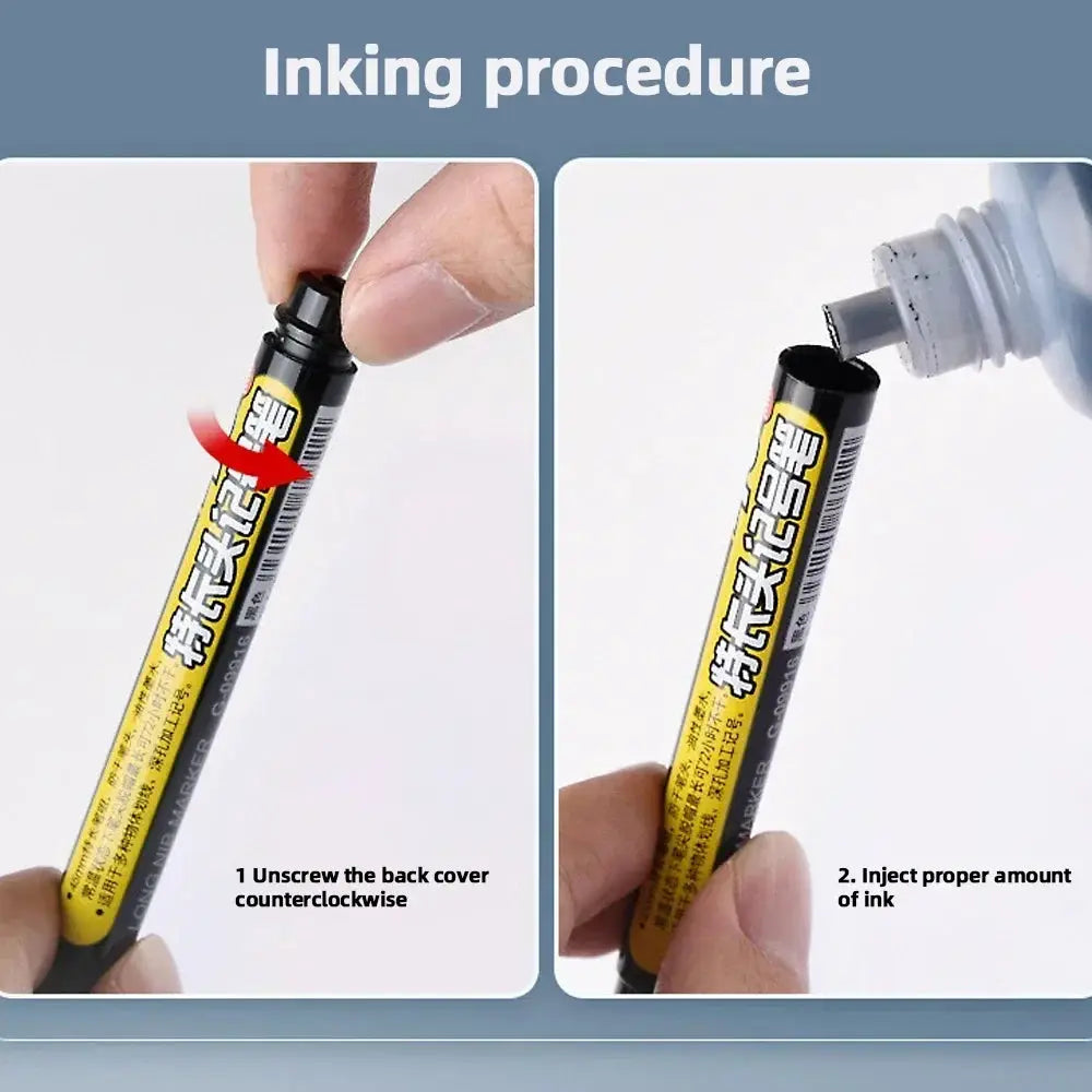 Simples Market 45mm waterproof deep-hole marker pen with long nib for woodworking, black/blue/red ink