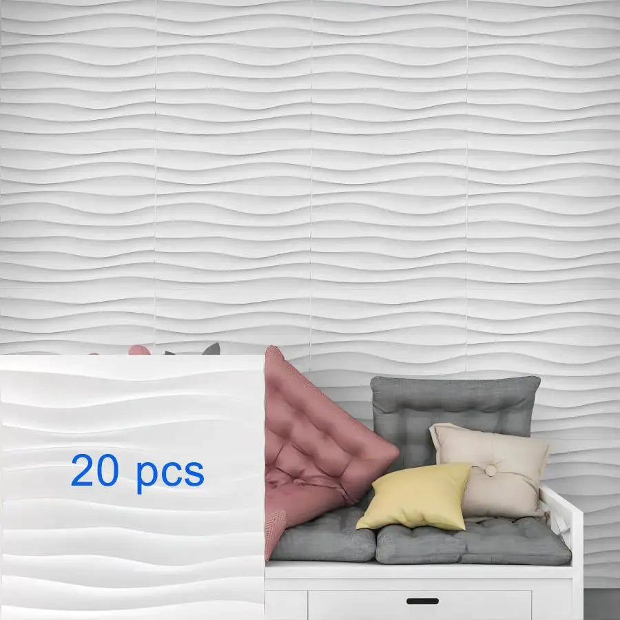 20 pcs white 3D textured wall panels for indoor walls, 30x30 cm, suitable for living rooms and bedrooms.
