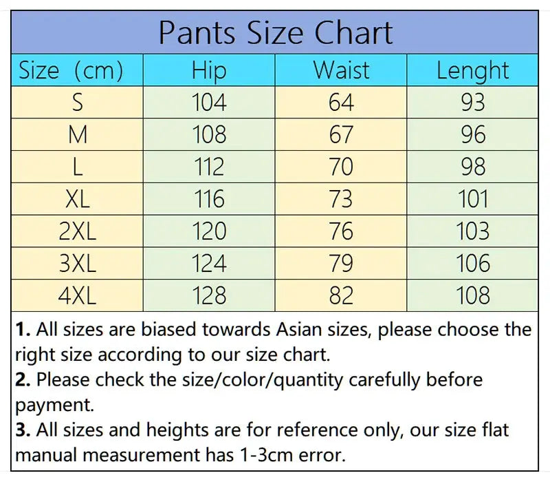 Simples Market Paris printed sweatpants for men size chart with hip, waist and length measurements