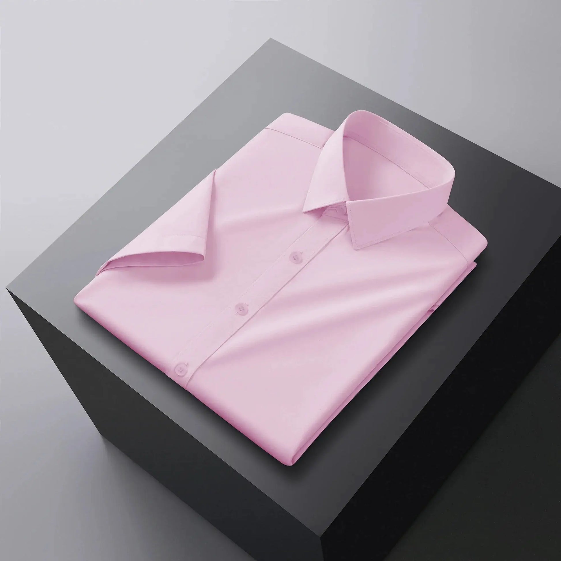 Men's pink solid-color short-sleeve business casual shirt by Simples Market