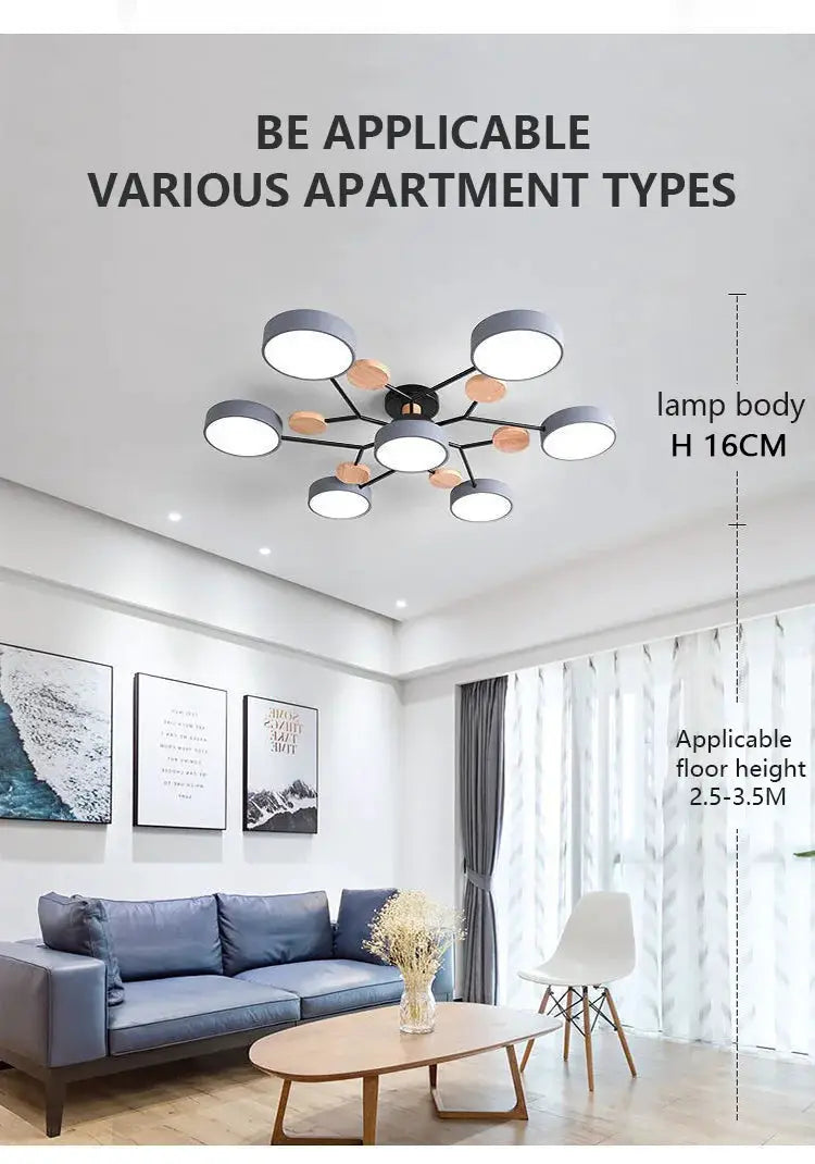 Modern LED chandelier ceiling lamp in black metal with white round diffusers and copper accents