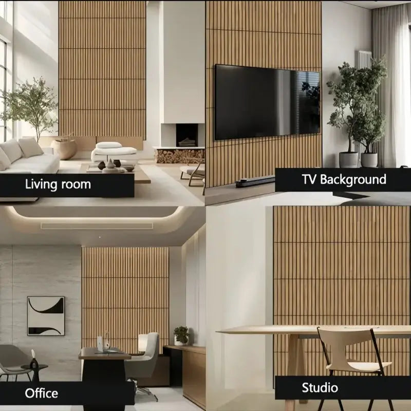 Simples Market faux wood grain grille self-adhesive wallpaper; set of four brown-toned wall panels