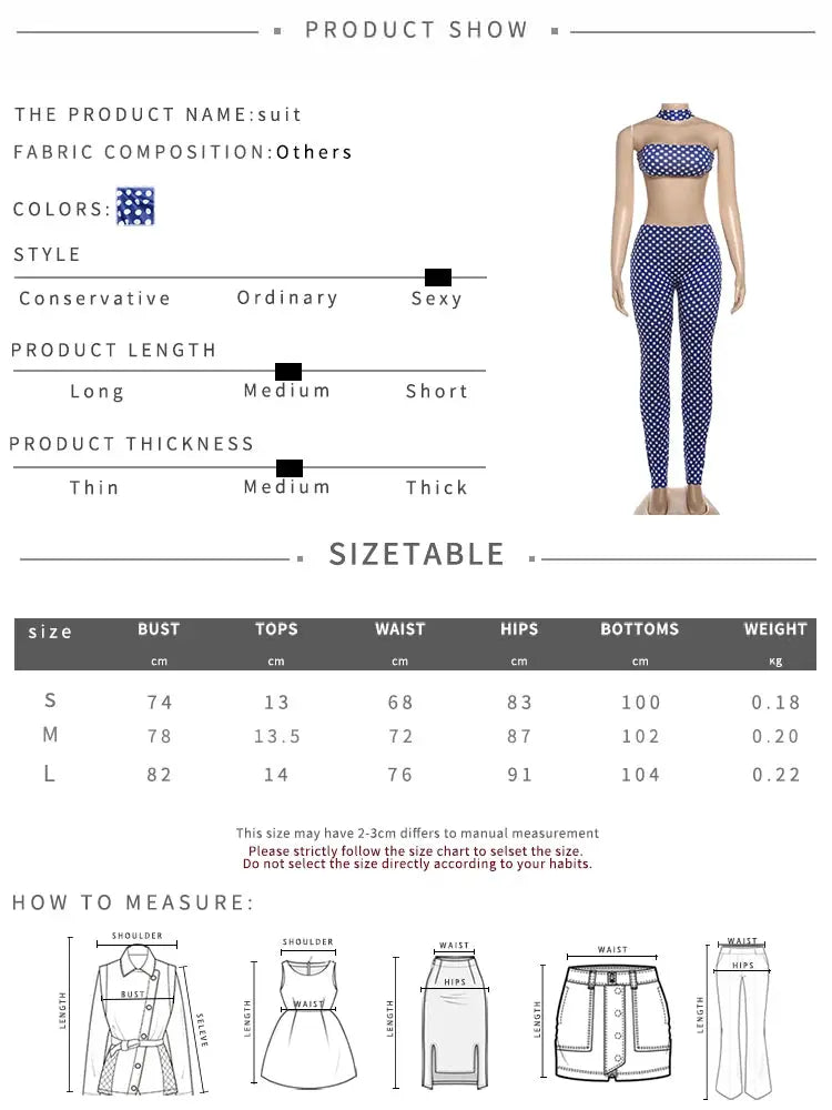 Nibber Hottie Women Dot Print 2 Piece Tracksuit Backless Halter