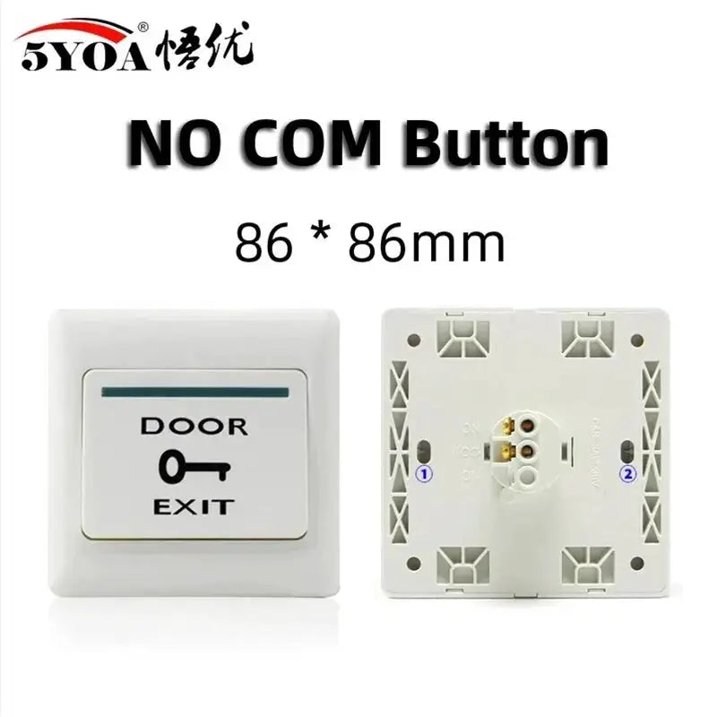 2-piece white door exit push button switch set, 86x86mm, front and back views with 5YOA logo