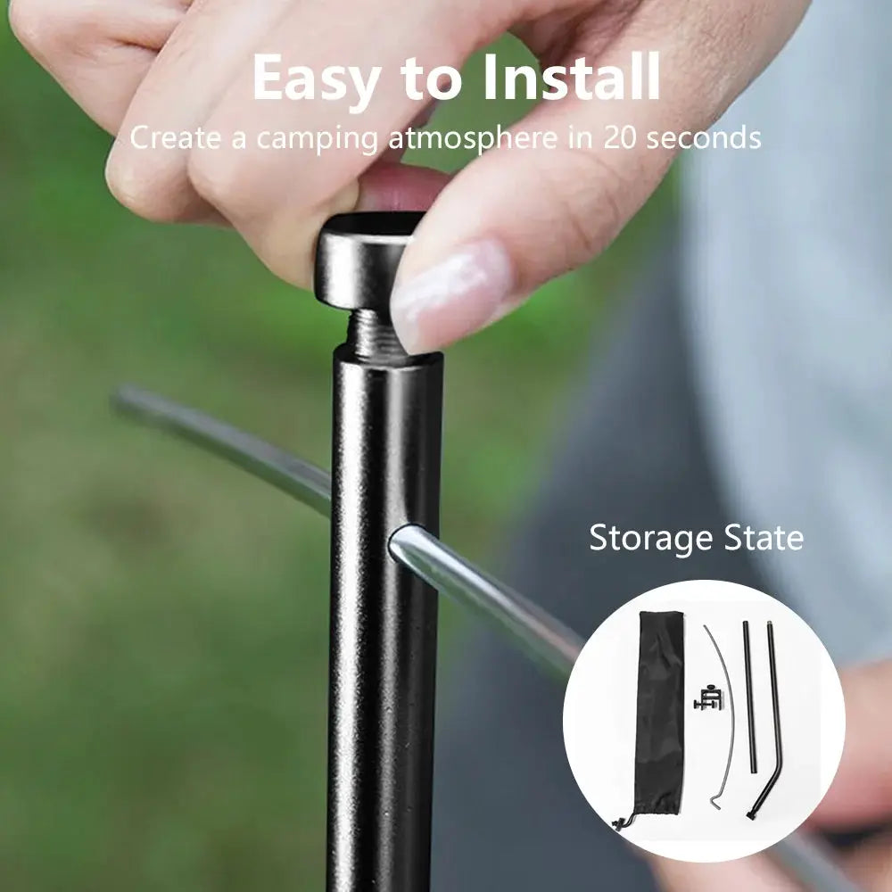 TARKA detachable lantern stand, adjustable ultralight camping lamp holder in black metal with storage bag and rods.