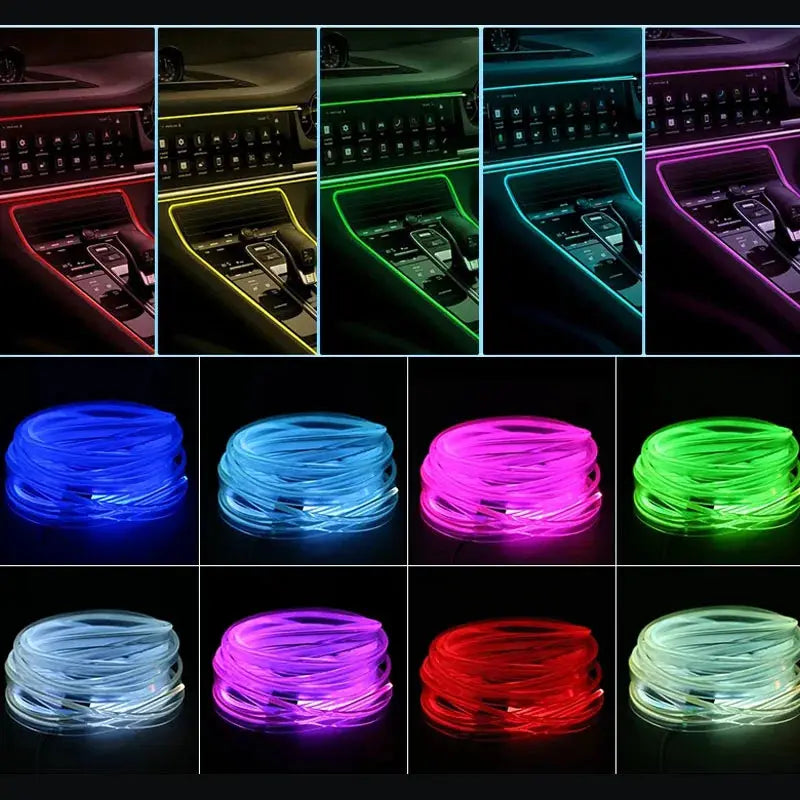 2 3 4 5M RGB Car Interior Ambient LED Light Strip With Invisible Fiber Optic Lighting And APP Control