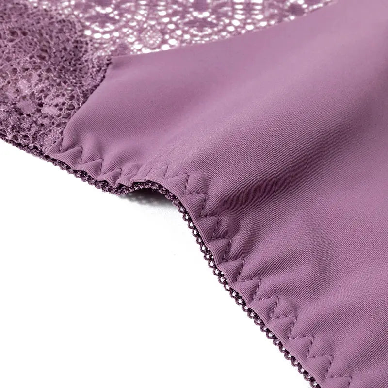 Panties purple satin with lace trim, breathable women's briefs