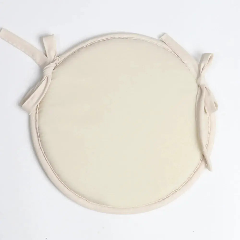 Round cream thickened sponge chair pad with drawstring ties, 30x30 cm