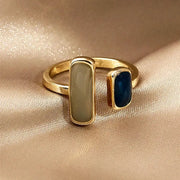 Adjustable Colorful Drip Glaze Ring for Women Retro Geometric Gold Tone Metal Jewelry Wedding Gift