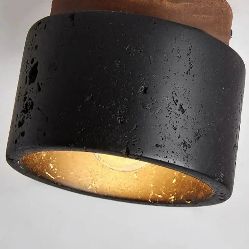 Wabi-sabi ceiling lamp, black textured stone-look shade with gold interior by Simples Market