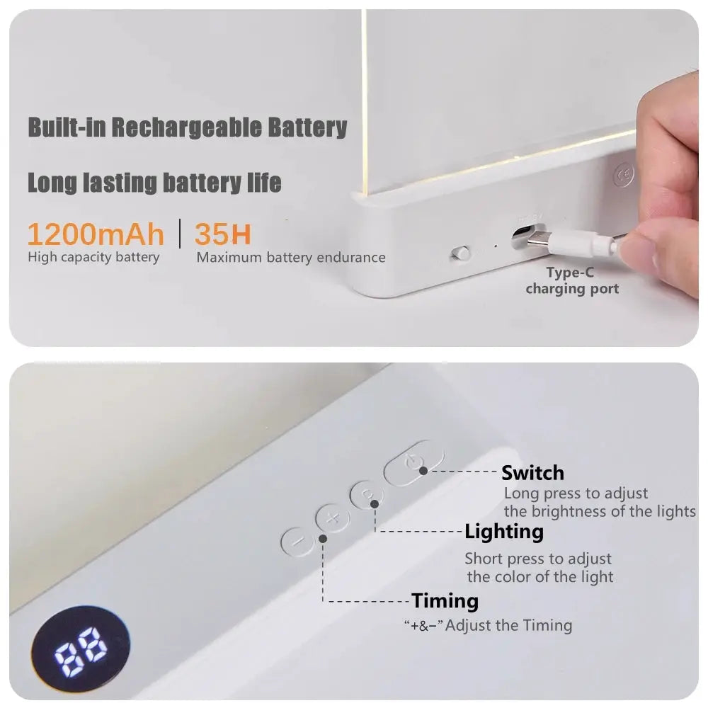 LumaBright LED Flat Panel Reading Light USB Rechargeable Eye Protection Night Lamp For Students And Book Lovers