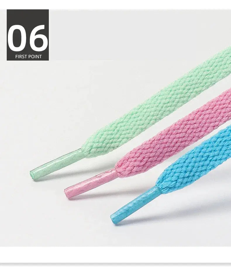 Flat shoelaces, 3-color pastel set in mint green, pink and blue
