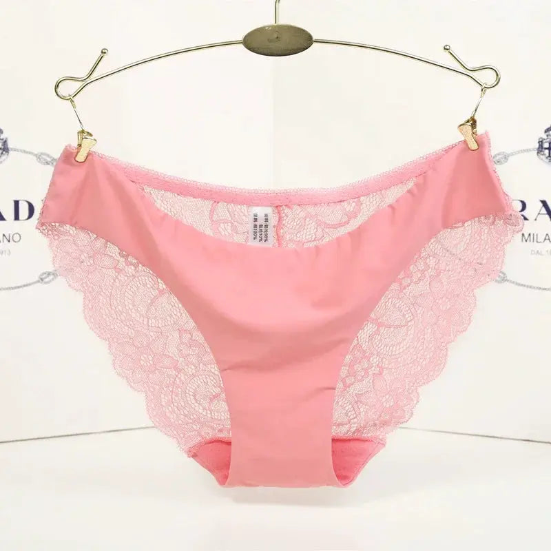 Panties pink lace low-rise with sheer lace side panels
