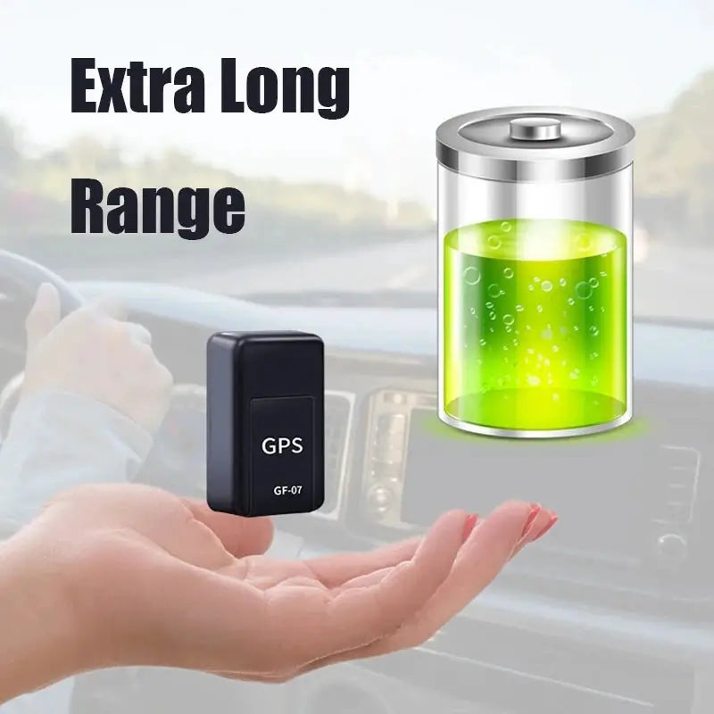 GF07 Magnetic Mini GPS Tracker; black, compact portable real-time vehicle and pet locator