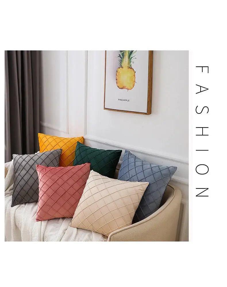 Geometric velvet cushion cover 45x45cm with diamond quilted pattern in assorted colors