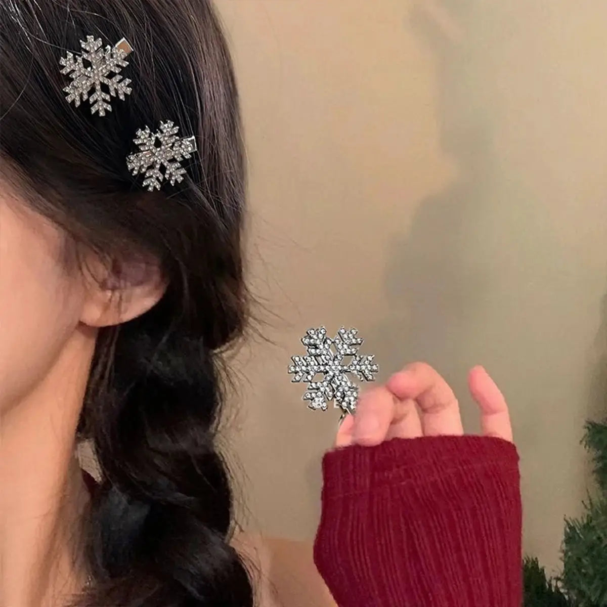 FrostFlair Glitter Snowflake Hair Clips 2 Pieces Festive Rhinestone Hair Accessories For Women