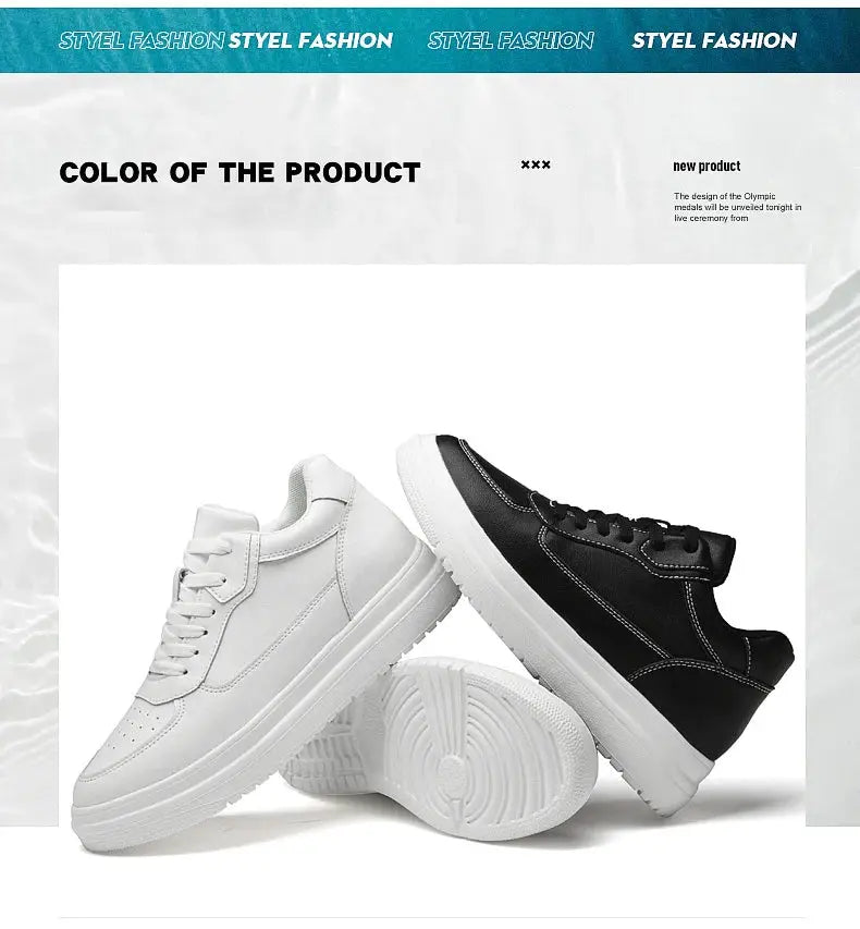 Men's elevator sneakers by Simples Market in white and black leather; two colorways with height 6/8/10 cm.