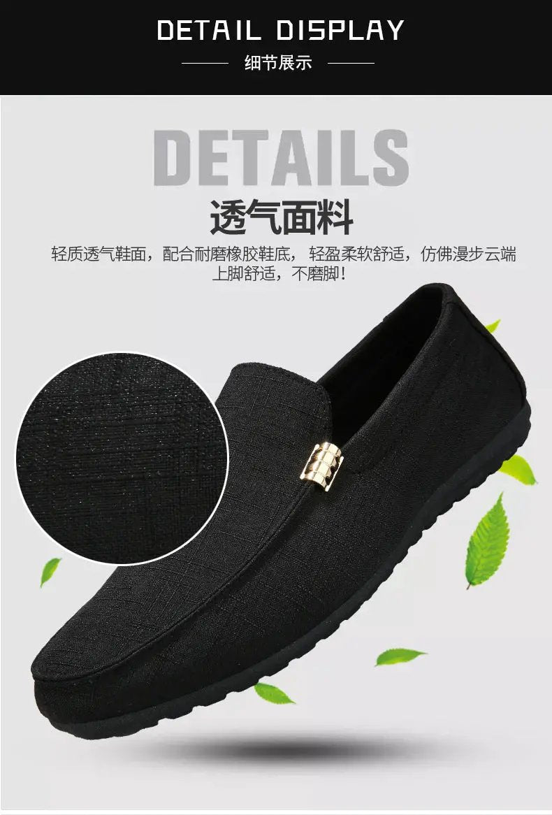 Men's black canvas slip-on loafers with gold buckle by Simples Market