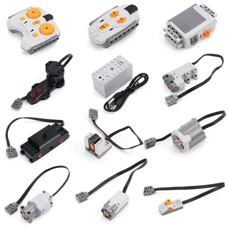 Electric Motor Set for MOC Remote Control Cars with Lithium Battery Box Connectors and Led Lights