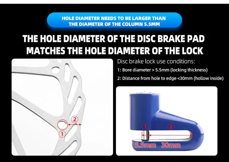 Motorcycle disc brake lock by Simples Market in blue, anti-theft bike security device.