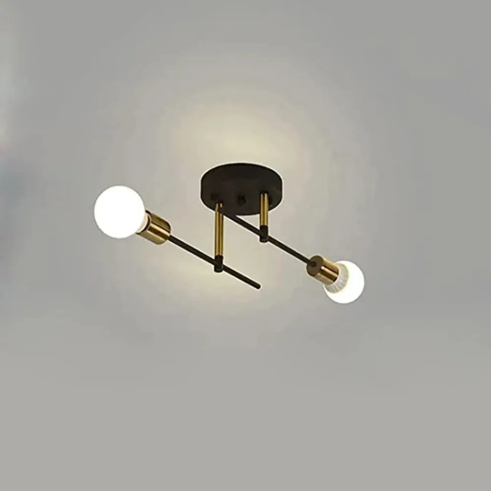 Vintage black and gold double-headed E27 ceiling lamp fixture with two bulbs for living room