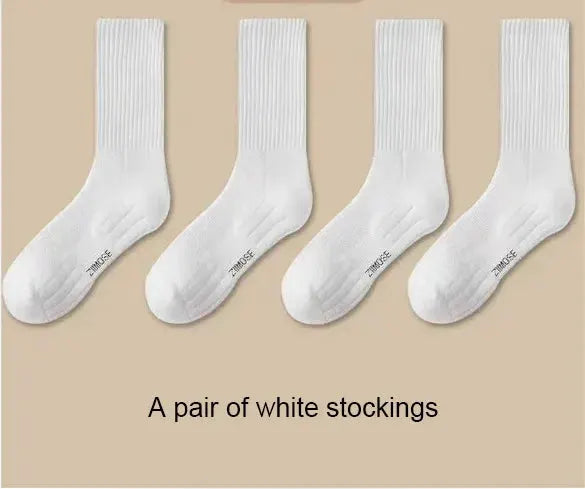 Men's White Cotton Deodorant Winter Socks 1 Pair Mid Tube With Velvet Bottom And Thickened Towel Basketball Socks