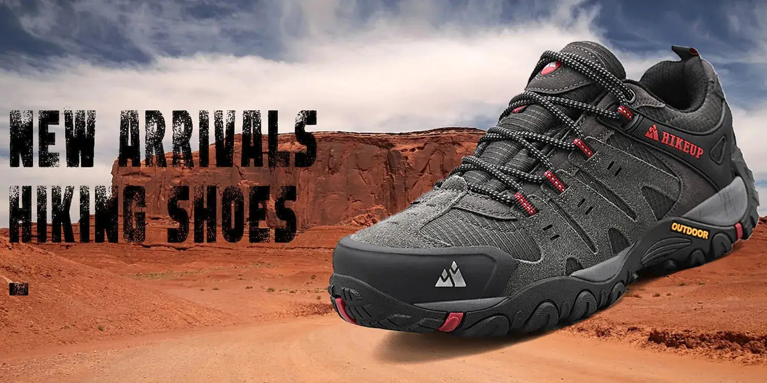 HIKEUP men's hiking shoes in charcoal suede leather with rugged outsole