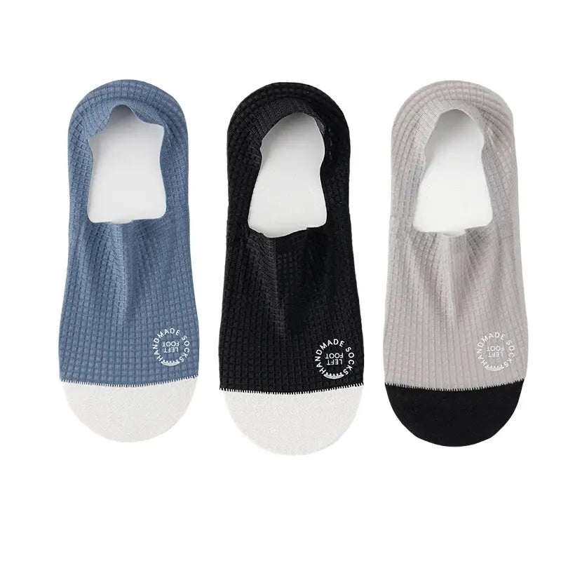 Mens Invisible Socks Thin Breathable Waffle Pattern Anti Friction Sweat Absorbing Casual Mesh Socks 3 Pairs