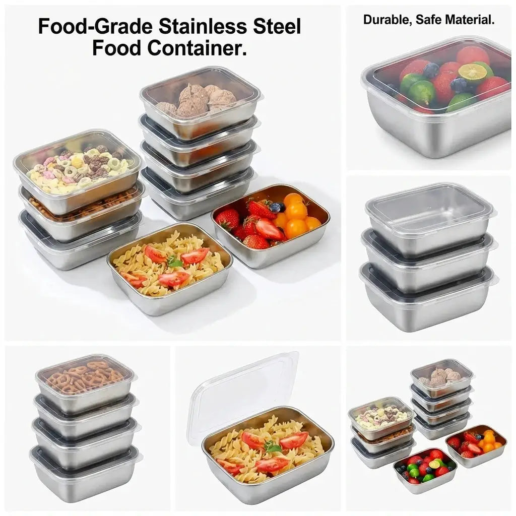 5 Piece Stainless Steel Food Storage Containers Set Stackable Meal Prep Boxes For Kitchen Fridge Travel Eco Friendly