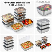 5 Piece Stainless Steel Food Storage Containers Set Stackable Meal Prep Boxes For Kitchen Fridge Travel Eco Friendly