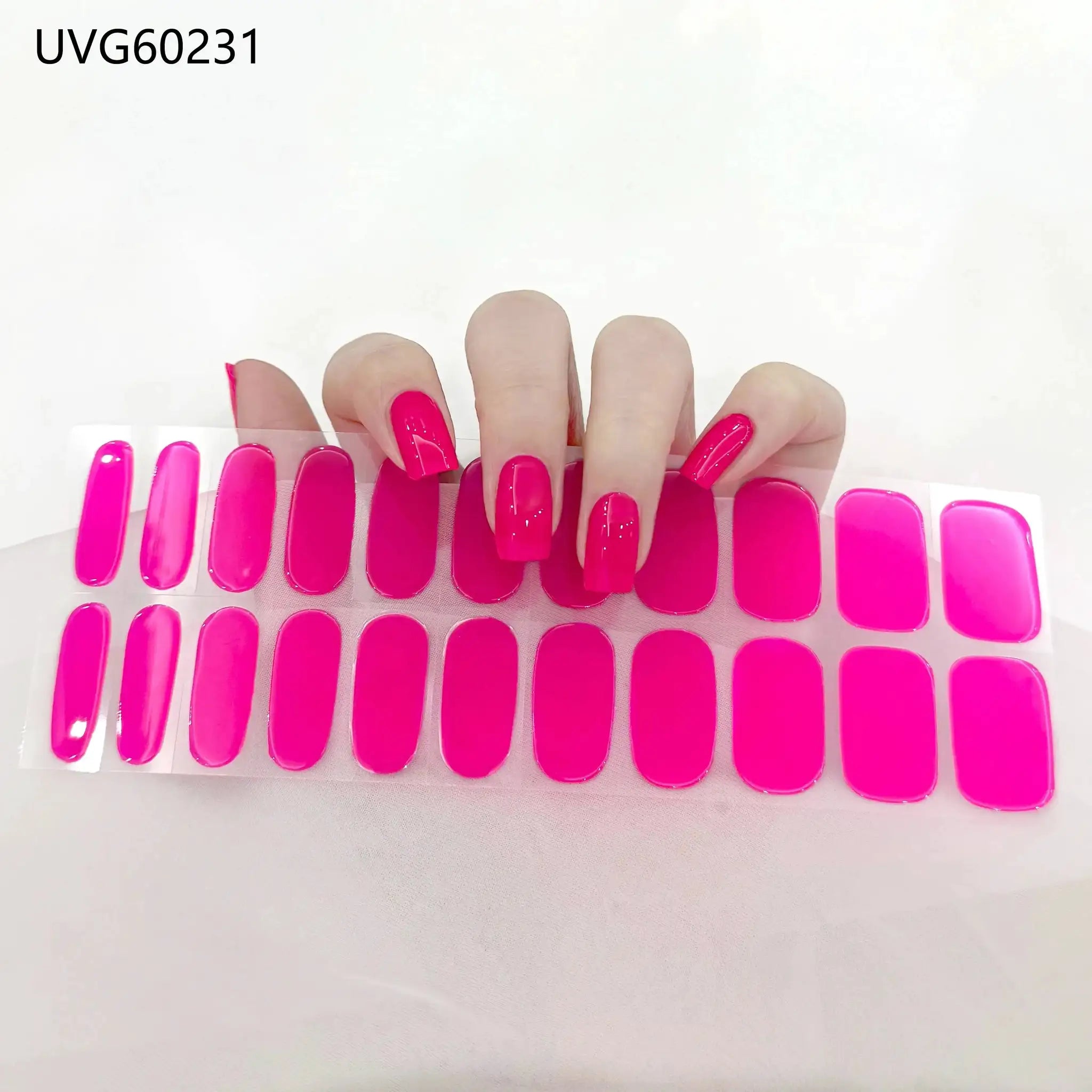 Gel nail wrap strips pink full-cover set on adhesive sheets for DIY manicure