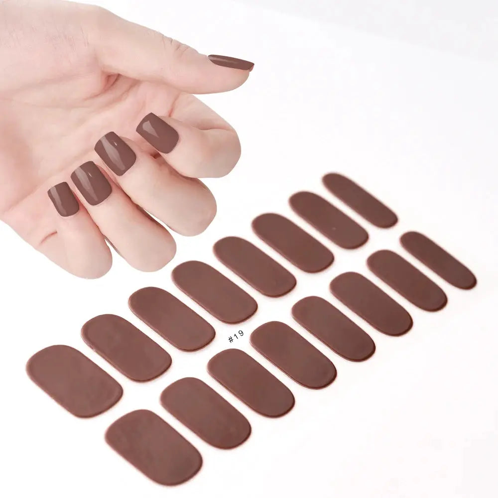 Simples Market 16Tips brown full-cover gel nail wrap stickers, matte chocolate-brown finish