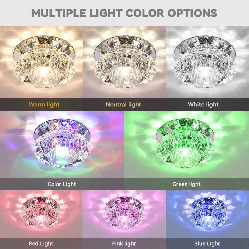 Simples Market Aisle Flush LED ceiling lamp with crystal shade, eight color options shown