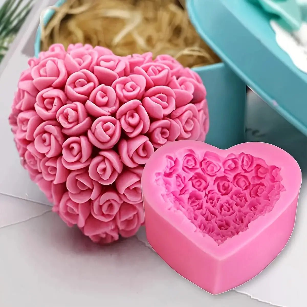 DIY Heart And Rose Candle Silicone Mold For Valentines Day Decorations Safe Non Toxic Silicone Mold - Simples Market