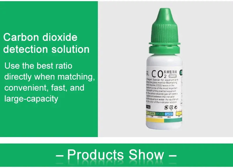 Aquarium CO2 indicator solution bottle by Simples Market with green cap for fish tank testing