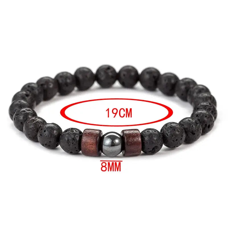 8mm Volcanic Stone Bracelet For Men Lava Wooden Beads Tibetan Buddha Handmade Elastic Bracelet Jewelry