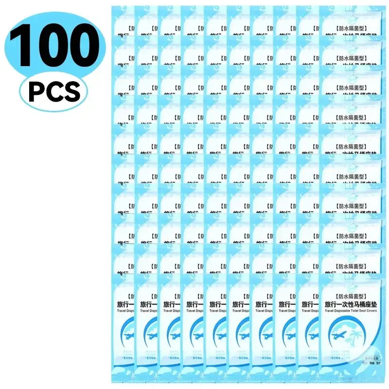 Toilet seat cover set, 100 pcs, travel disposable, blue packaging