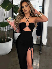 LuxeNite Sleeveless Backless Midi Dress Ultra Stretch Bodycon Silhouette For Night Club Parties