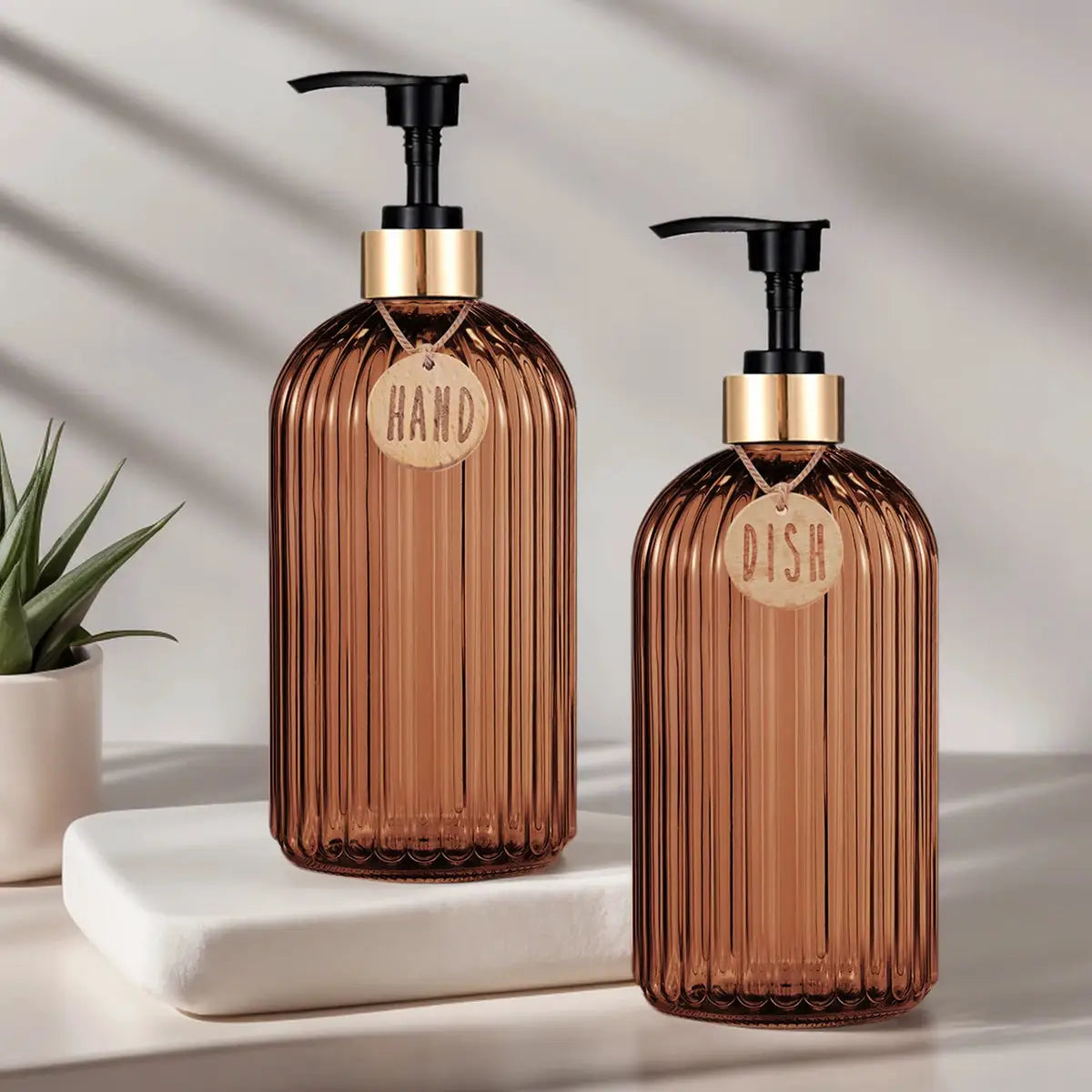 Amber Dish Soap Dispenser Bottle 500ml Reusable Hand Press Kitchen