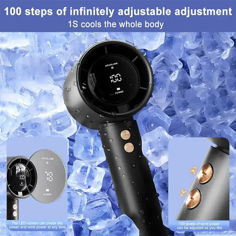Mini handheld fan by Simples Market, black USB fast-charging personal fan with LED display for travel
