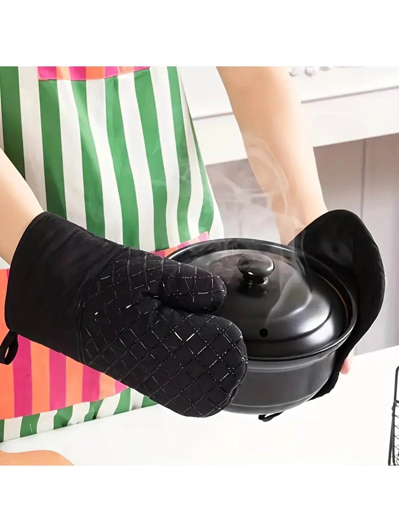 Microwave Cotton Baking Gloves Anti Scalding Heat Resistant Oven Mitts Non Slip Insulation Gloves For Bakeware