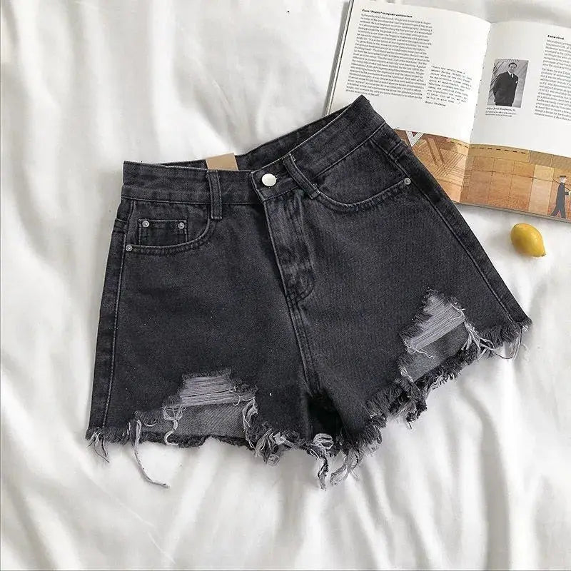 Korean High Waist Denim Shorts Women Ripped Y2K Tassel Details Retro Vibe Meets Modern Comfort